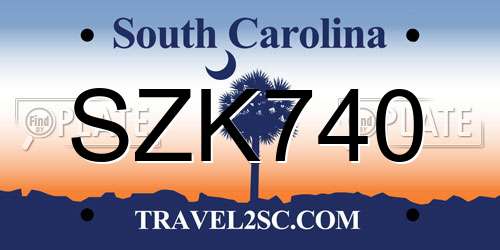 SZK740 South Carolina License Plate