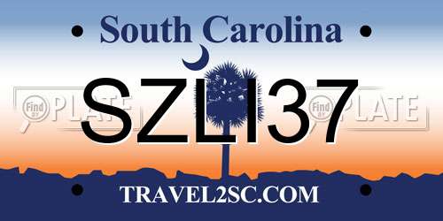 SZLI37 South Carolina License Plate
