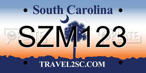 SZM123 South Carolina License Plate