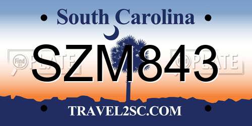 SZM843 South Carolina License Plate
