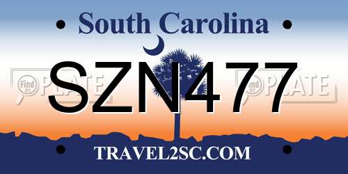 SZN477 South Carolina License Plate