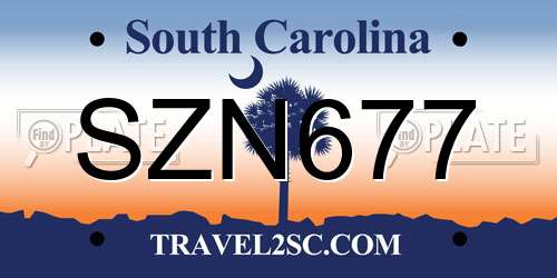 SZN677 South Carolina License Plate