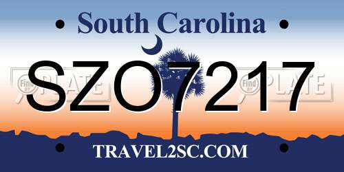 SZO7217 South Carolina License Plate