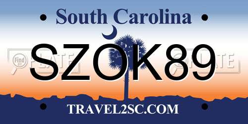 SZOK89 South Carolina License Plate