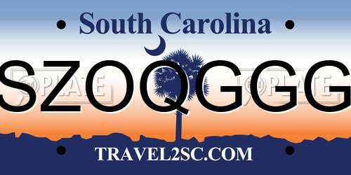 SZOQGGG South Carolina License Plate