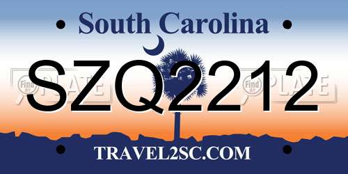 SZQ2212 South Carolina License Plate