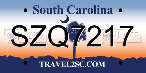 SZQ7217 South Carolina License Plate