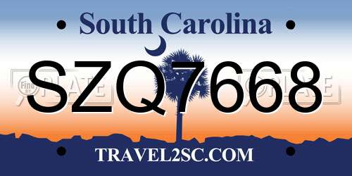 SZQ7668 South Carolina License Plate