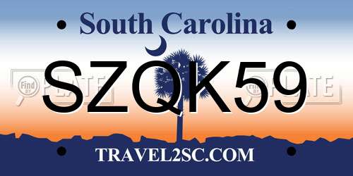 SZQK59 South Carolina License Plate