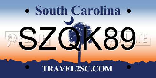 SZQK89 South Carolina License Plate