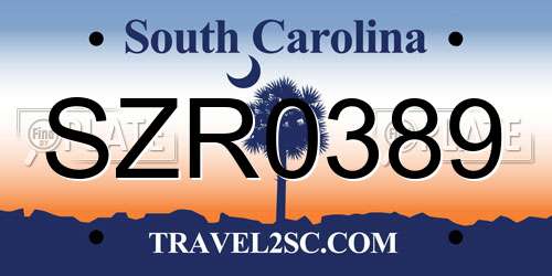 SZR0389 South Carolina License Plate