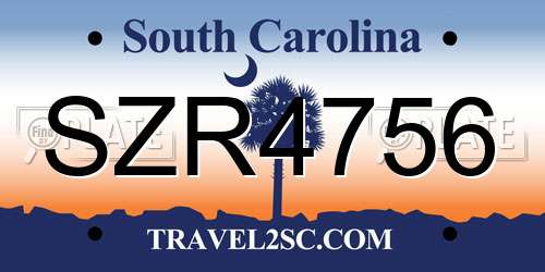 SZR4756 South Carolina License Plate