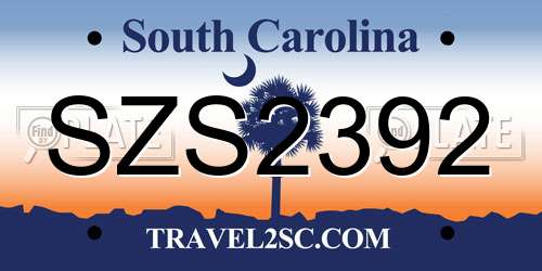 SZS2392 South Carolina License Plate
