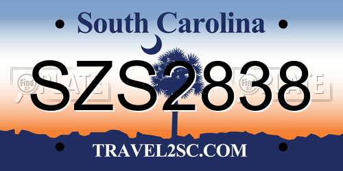 SZS2838 South Carolina License Plate