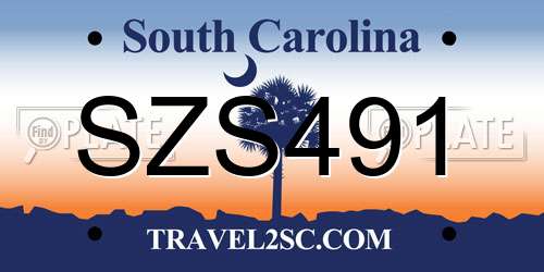 SZS491 South Carolina License Plate