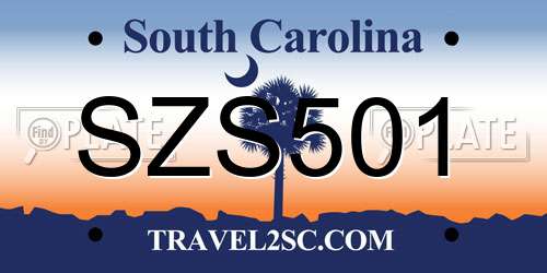 SZS501 South Carolina License Plate