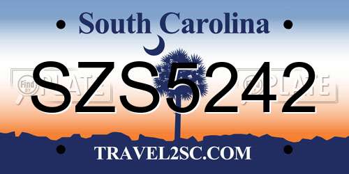 SZS5242 South Carolina License Plate