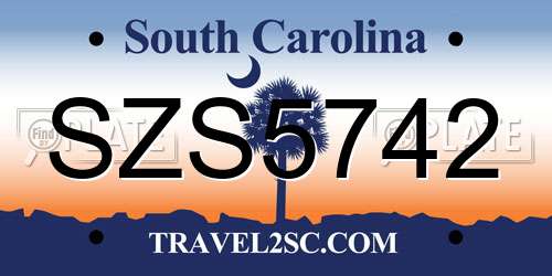 SZS5742 South Carolina License Plate