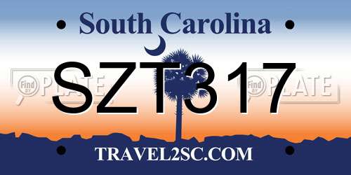 SZT317 South Carolina License Plate