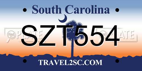 SZT554 South Carolina License Plate
