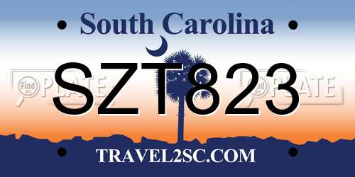 SZT823 South Carolina License Plate