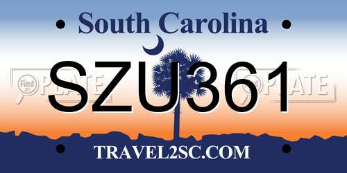 SZU361 South Carolina License Plate