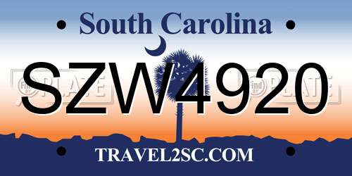 SZW4920 South Carolina License Plate