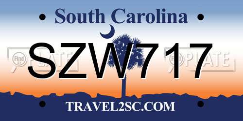 SZW717 South Carolina License Plate