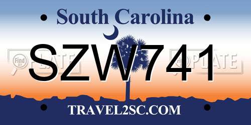 SZW741 South Carolina License Plate