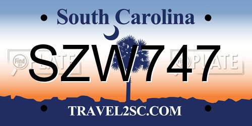 SZW747 South Carolina License Plate
