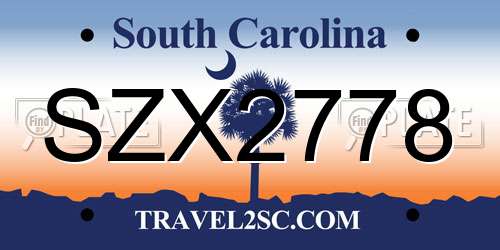 SZX2778 South Carolina License Plate