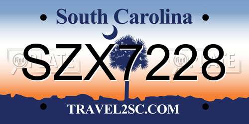 SZX7228 South Carolina License Plate
