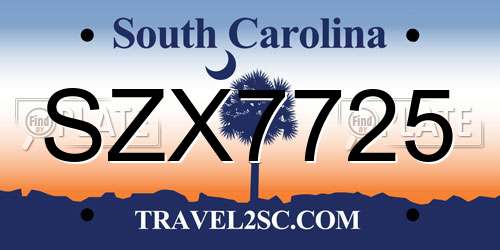 SZX7725 South Carolina License Plate