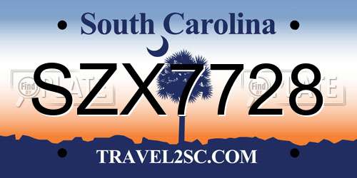 SZX7728 South Carolina License Plate