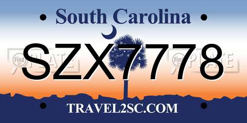 SZX7778 South Carolina License Plate