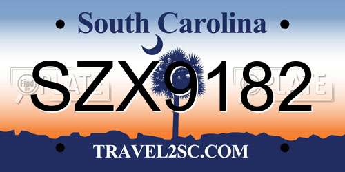 SZX9182 South Carolina License Plate