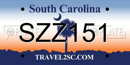 SZZ151 South Carolina License Plate
