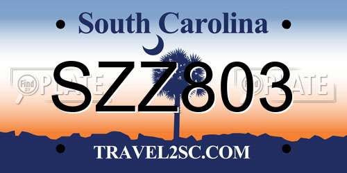SZZ803 South Carolina License Plate