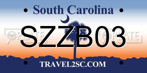 SZZB03 South Carolina License Plate