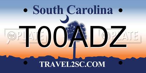 T00ADZ South Carolina License Plate