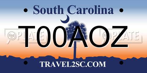 T00AOZ South Carolina License Plate