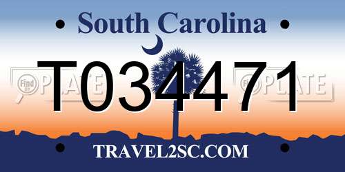 T034471 South Carolina License Plate