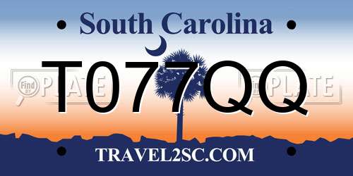 T077QQ South Carolina License Plate