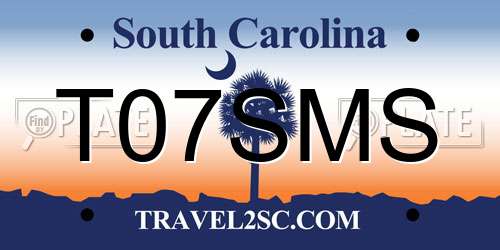 T07SMS South Carolina License Plate