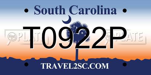 T0922P South Carolina License Plate
