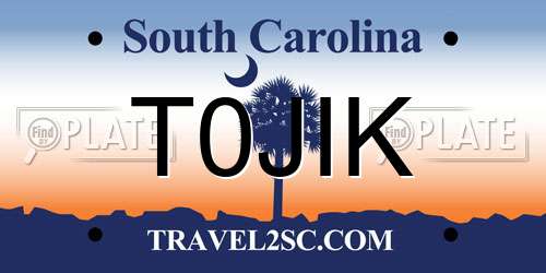 T0JIK South Carolina License Plate