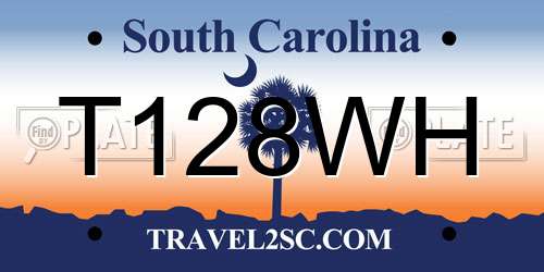T128WH South Carolina License Plate