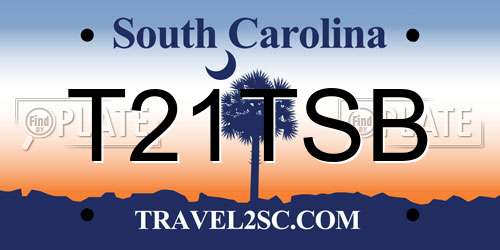 T21TSB South Carolina License Plate