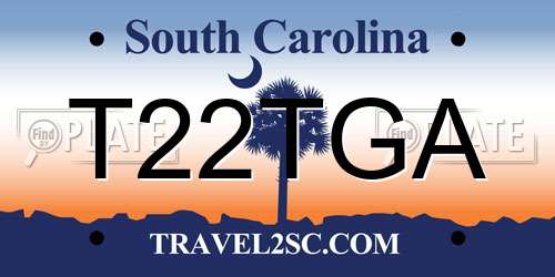 T22TGA South Carolina License Plate