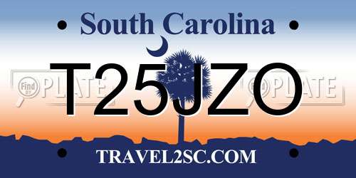 T25JZO South Carolina License Plate